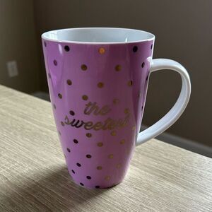 NWOT … WALLGREEN CO. “The Sweetest” Purple Polka Dot Mug with Gold Accents